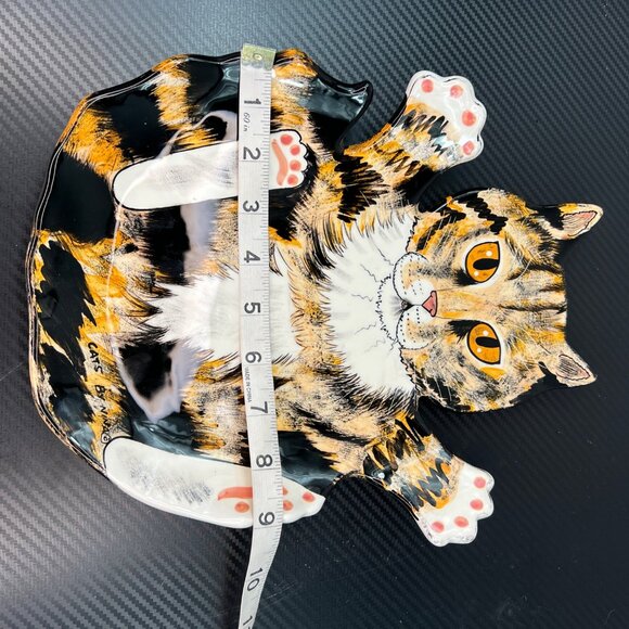 Cats by Nina Lyman Ceramic Cat Shaped Plate Platter Orange Black Calico - Picture 11 of 12